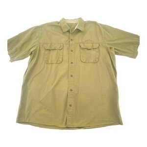 Eddie Bauer Button Up Short‎ Sleeve Ripstop Pockets Golden Brown Safari Size XL